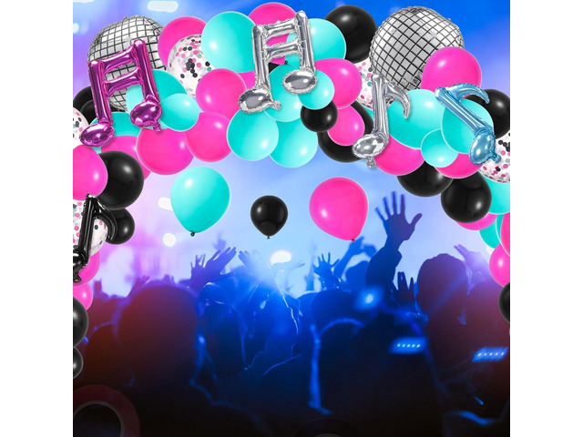 140 Pcs Music Balloon Arch Kit, Karaoke Music Note Balloon Birthday Arch Party Decorations Supplies Disco Ball Balloon Rose Red Blue Black Latex...
