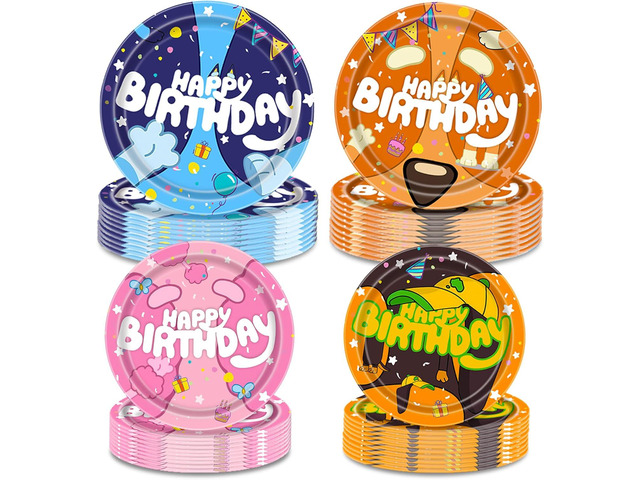 Blue Dog Cartoon Birthday Party Supplies - 40 PCS Plates Set, Happy Birthday Decorations for Boys & Girls, Serves 20 Guests