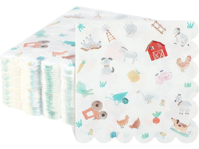 Motipuns 100 Pcs Farm Cute Cocktail Napkins 5 x 5 Inch Country 2 Ply Scalloped Edged Dessert Napkins Disposable Farm Party Decor farm party...