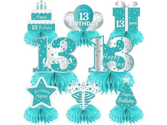 Teal Silver 13th Birthday Decorations Honeycomb Centerpieces for Girls, 8Pcs Breakfast Blue 13 Year Old Birthday Table Centerpieces Party Supplies,...