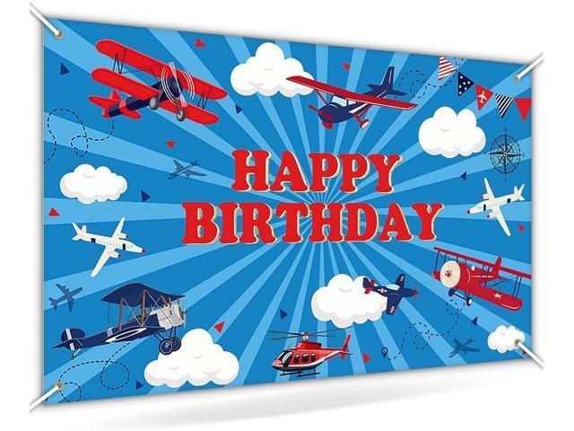 Avezano Airplane Happy Birthday Backdrop for Kids Airplane Birthday Party Decoration Banner Blue Sky Time Flies Theme Aircraft Birthday Party...