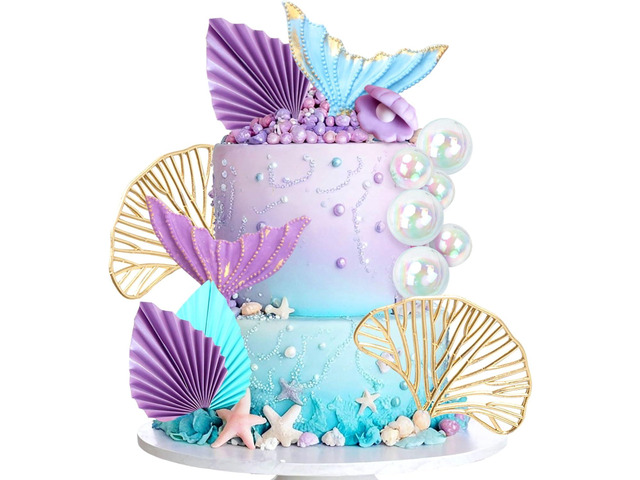 JeVenis Little Mermaid Cake Topper Under the Sea Cake Decoration Seashell Cake Decor Tail Party Supplies