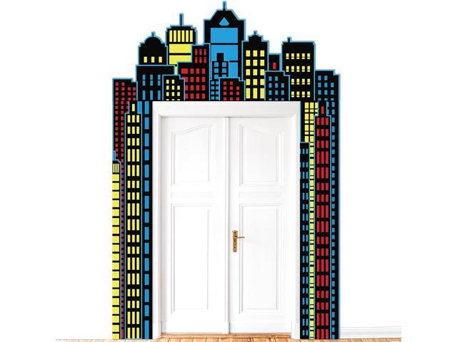Hero Party Porch Banner Super Themed Hero Birthday Party Decoration Super City Door Banner Skyline Building Porch Sign Hanging Banner Backdrop for...