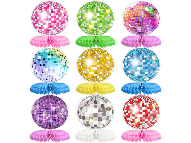 9PCS Disco Honeycomb Centerpieces Disco Ball Party Decorations Colorful Rock and Roll Party Table Centerpieces 50s 70s 80s 90s Disco Music Theme...