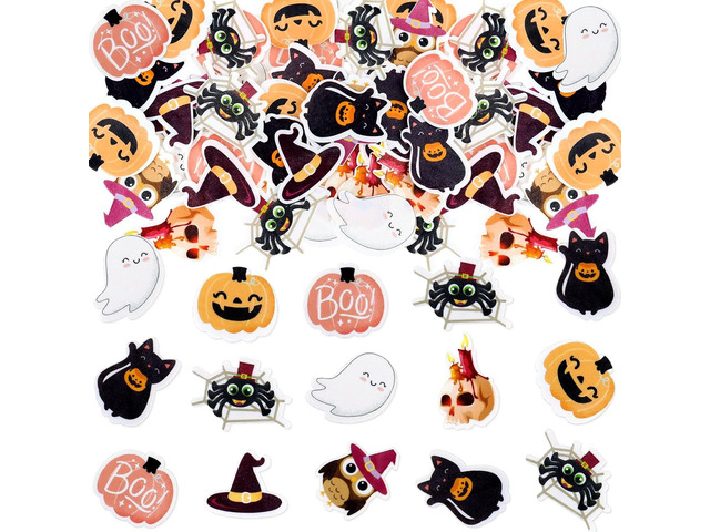 40Pcs Edible Halloween Cupcake Toppers Cartoon Boo Pumpkin Ghost Cat Spider Skull Cupcake Picks for Halloween Baby Shower Boys Girls Halloween...