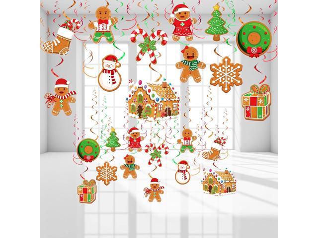 52 Pcs Christmas Gingerbread Man Party Hanging Swirl Decorations, Merry Gingerbread Man Snowflake Christmas Tree Ceiling Hanging Streamers Swirl.