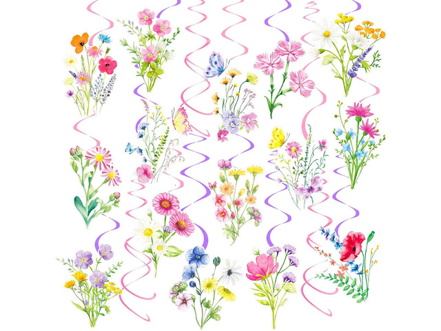 Wildflower Party Hanging Swirls 20Pcs Wildflower Theme Birthday Decorations Wildflowers Butterfly Ceiling Swils Spring Wildflower Party Hanging...