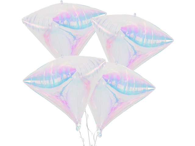 Iridescent Diamond Balloons 4 pcs,Transparent Foil Diamond Balloon for Wedding Bachelorette Birthday Iridescent Party Decorations