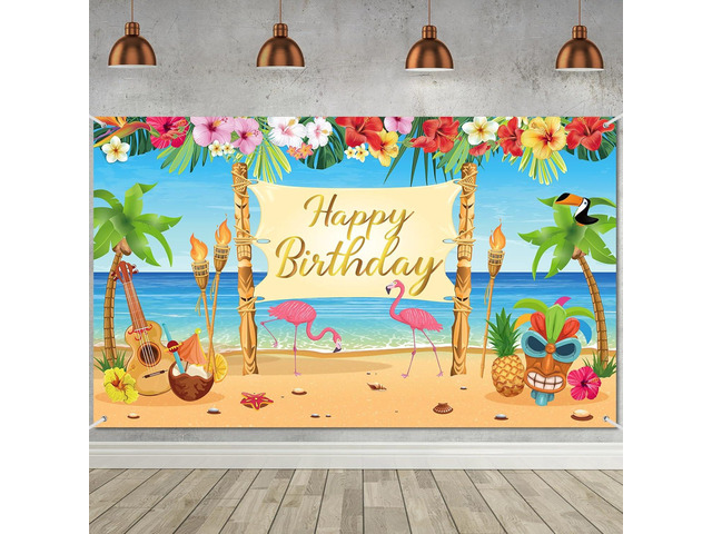 Containlol Summer Hawaiian Birthday Backdrop Luau Birthday Party Decorations Aloha Banner Luau Party Backdrop Tropical Flamingo Pool Beach Party...