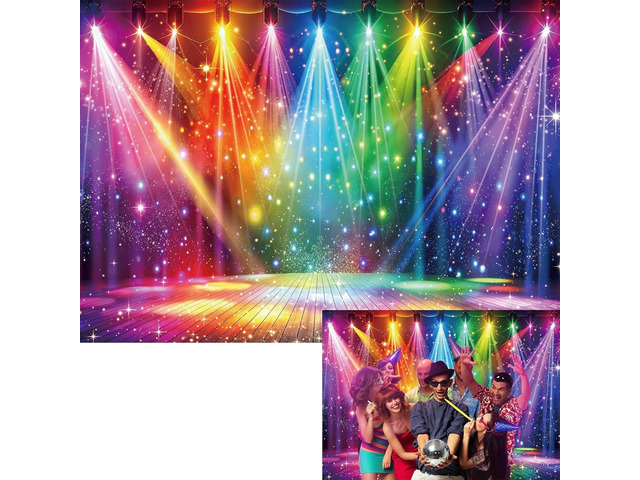 Rainbow Stage Disco Backdrop 7x5FT Colorful Stage Music Photography Background 70s 80s Music Disco Party Decorations Banner Supplies Photo Props