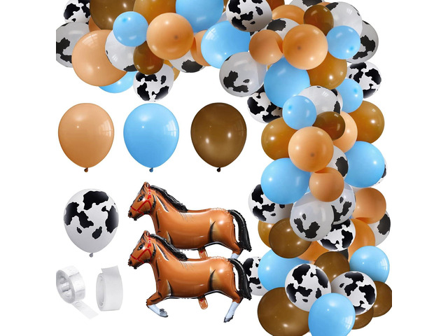 Jexine 146 Pcs Cowboy Baby Shower Decorations Western Balloons Arch Garland Kit Blue Cow Balloons for Farm My First Rodeo Birthday Party Decor Wild...