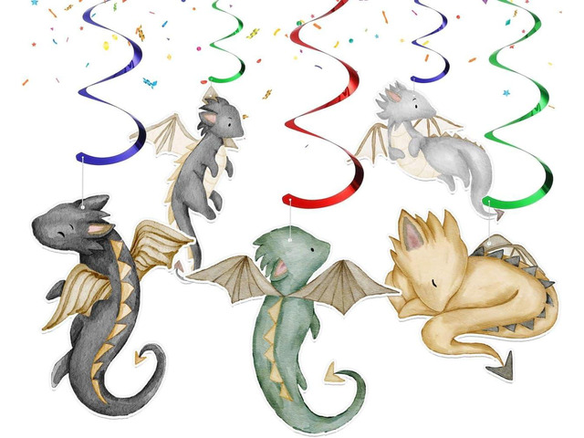 Dragon Hanging Swirl Decorations 10 pcs Baby Dragon Streamers for Kids Birthday, Baby Shower, Fantasy and Medieval Theme Party Supplies