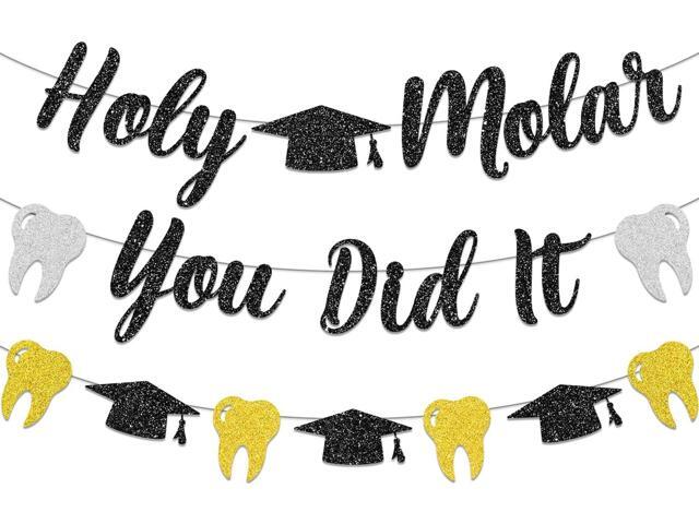 Dental Hygiene Graduation Decorations, NO-DIY Holy Molar You Did It Banner Dental Decorations Garland, Black Sliver Gold Glitter Tooth Party...