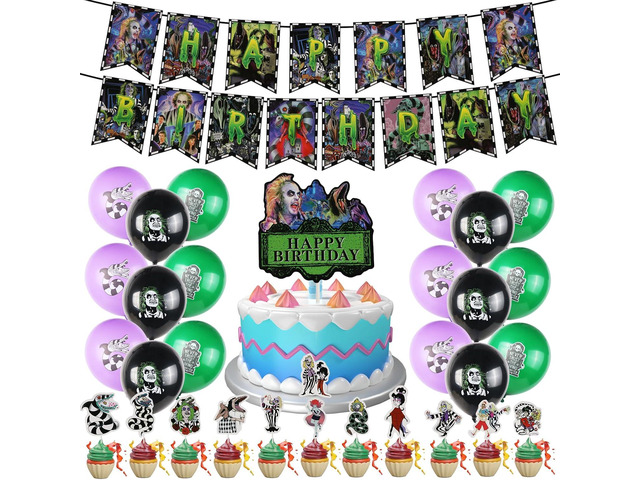 Horror Birthday Party Decorations, Halloween Birthday Party Supplies Decorations Set Include Banner, Balloons, Cake Toppers and Cupcake Toppers for...