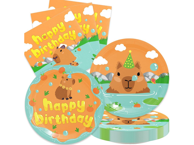 40Pcs Kapybara Birthday Decorations Animal Birthday Paper Plates and Napkins Party Supplies Kapybara Party Supplies Baby Shower Decorations