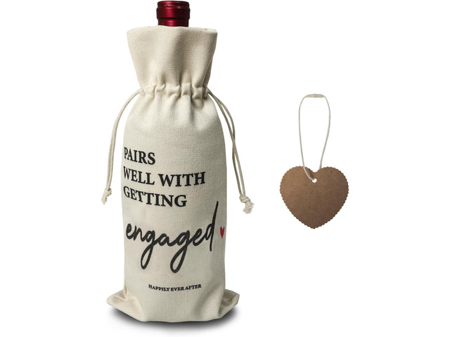 CosInStyle Engagement Wine Bag, Pairs Well with Getting Engaged, Wedding Gift for Couples Party Decoration with Heart Tag (Engaged Style)