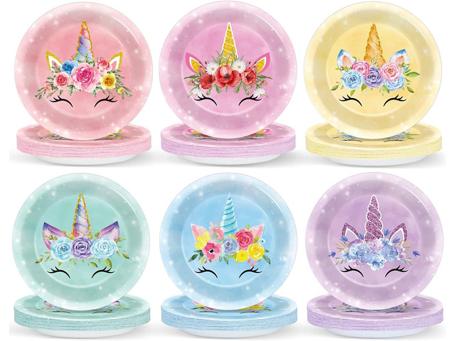 60PCS Unicorn Birthday Party Supplies Unicorn Paper Plates 7In Unicorn Tableware Set Colorful Disposable Dinner Dessert Dinnerware for Girls Boys...