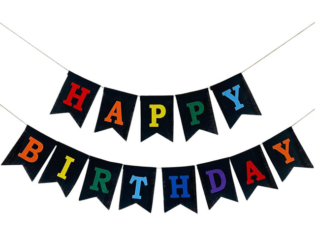 Colorful Happy Birthday Banner, Pre-strung Burlap Rainbow Happy Birthday Sign - Multi Color Reusable Birthday Party Decorations for Kids Boys Girls