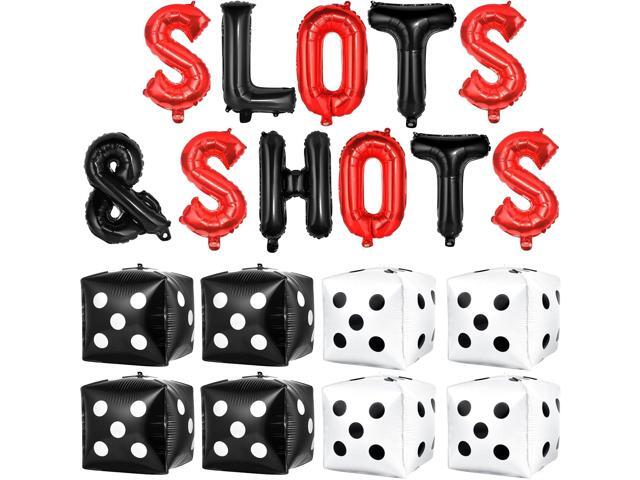 19 Pieces Casino Themed Party Balloons Supplies Slots Shots Banner Red Black and White Dice Balloon for Las Vegas Bachelorette Party Poker Events.