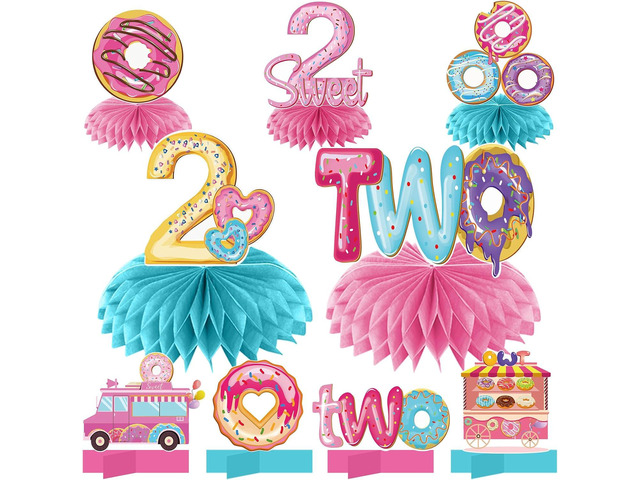 Aodocuto 10Pcs Two Donut 2nd Birthday Party Decoration Honeycomb Centerpieces for Baby Boys Girls, Donut Two Sweet Birthday Table Centerpiece Party...