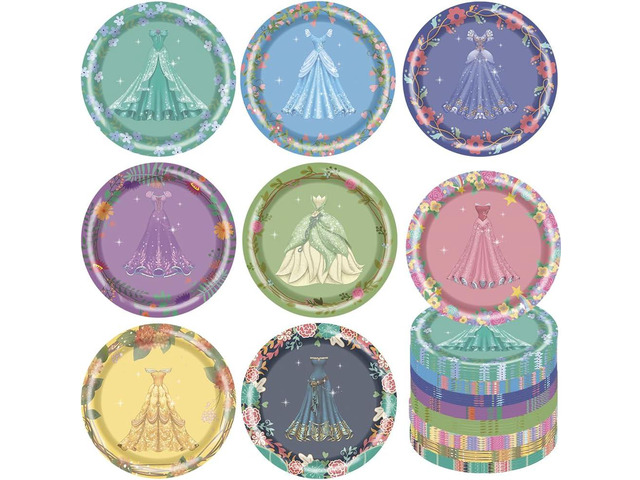 40 Pcs Princess Party Paper Plates 7 inch Disposable Princess Birthday Dessert Plates