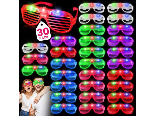 30 Pack LED Glasses,6 Colors Light Up Glasses Glow In The Dark Party Supplies, Party Glasses for Adults, Glow Shutter Glasses for Valentines Day...