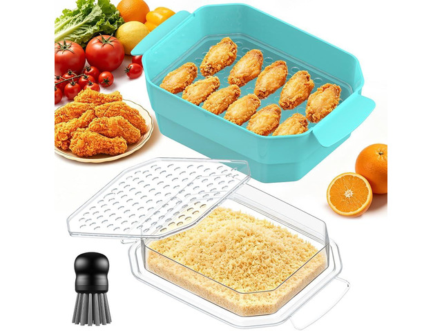 XL Batter Bowl with Lid,10-11Qt Dual-Sifter Breading Bowl for Fried Food Chicken Seafood Shrimp,Mess-Free Visible Fish Shaker Box for Coating Dry...