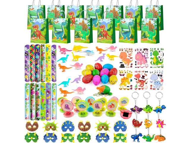 Dinosaur Birthday Party Decorations Kit, 96pcs Dinosaur Party Favor Bags Fillers Stamps Keychains Dino Stickers etc for Dinosaur Birthday Supplies
