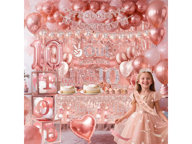 10th Birthday Decorations,Double Digits Bday Decor Peace Out Single Digits Backdrop Banner Glitter Cake Topper Tablecloth Balloons Sash Crown Boxes...