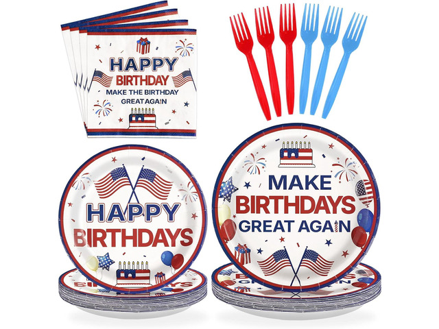 96Pcs Make Birthdays Great Again Party Supplies Funny Blue and Red Plates and Napkins Funny Presidant Tableware Set for USA President Patriotic...