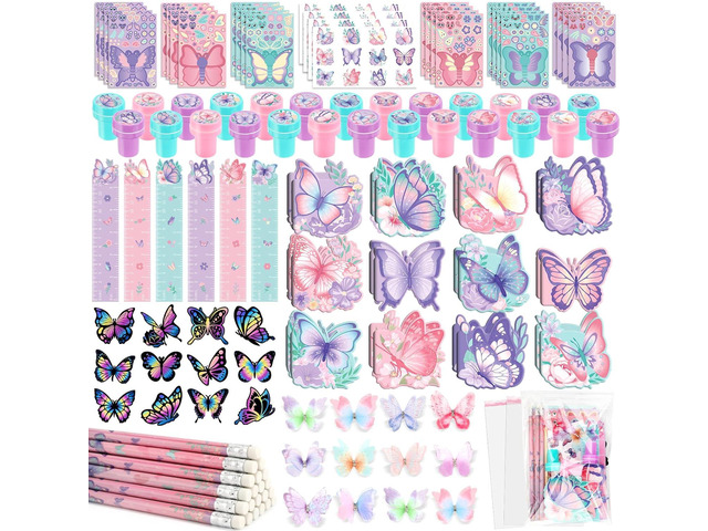 BenLouis 216Pcs Butterfly Party Favors Butterfly Fairy School Stationery Set Bulk for Kids Spring Flower Tea Birthday Birthday Goodie Bag Stuffers...