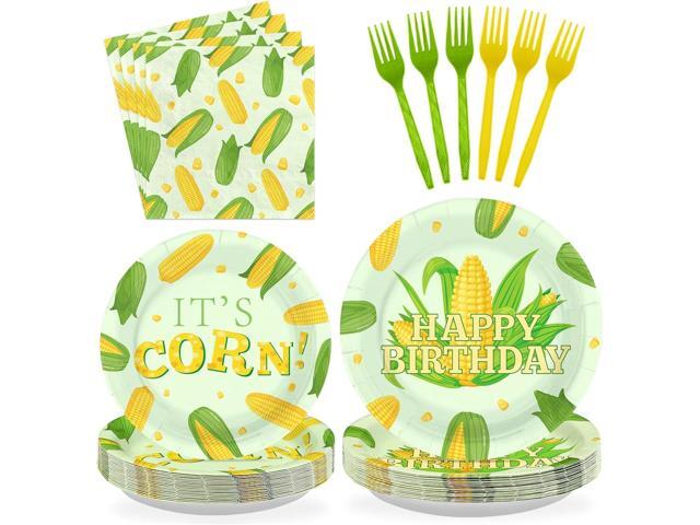 96 Pcs Cute Corn Birthday Party Decorations Vegetable Party Decorations Plates and Napkins Yellow Glitter Tableware Favors for Baby Shower Boys...