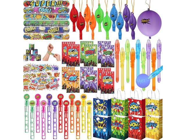 Vanblue 122 Pcs Hero Party Favors Birthday Party Decorations,Slap Bracelets,Stickers and Gift Bags Goodie Bag Stuffers Classroom Rewards Piñata...