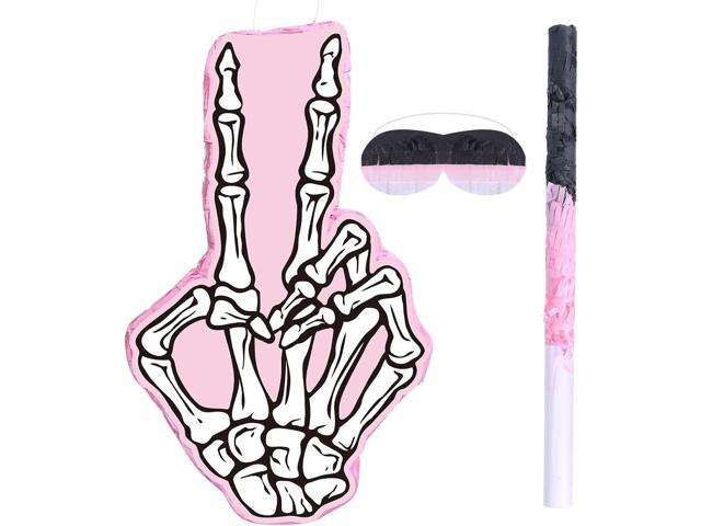 Nezyo Bad Two The Bone PiÃ±ata Party Favors Pink White Skull 2nd PiÃ±ata with Stick Blindfold Bad 2 The Bone Birthday Decorations for Rock and Roll...