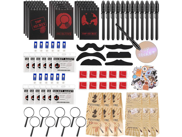 Vanblue 134Pcs Detective Party Favors Spy Kit Escape Room Birthday Party Decorations Supplies Magnifying Glass Gift for Kids Treat Bags Stuffers...