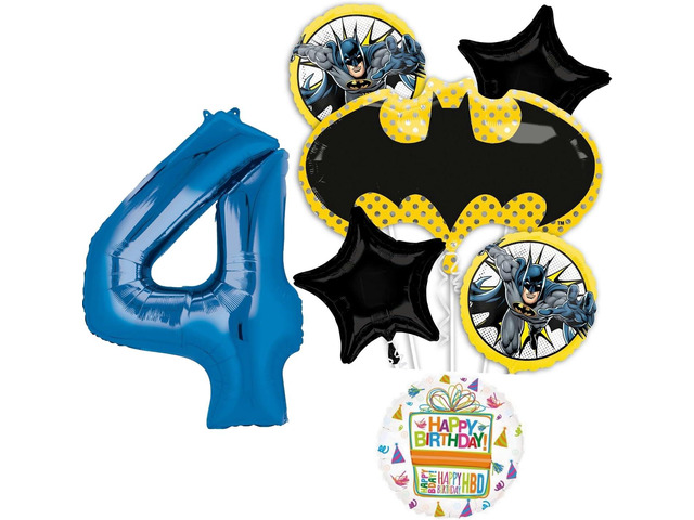 Batman 4th Birthday Party Supplies 7pc Balloon Bouquet Decorations