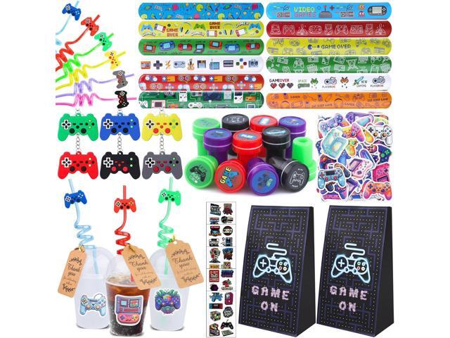 196Pcs Video Game Party Favors, Video Themed Birthday Party Supplies for Kids Video Keychian Stamper Slap Bracelet Bags Tattoo Sticker Video Game...