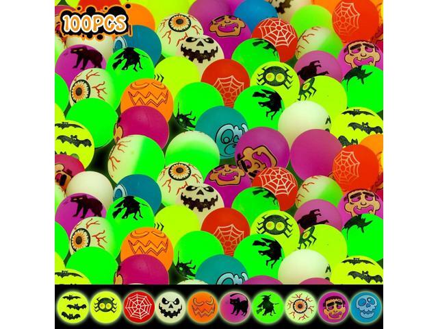 100 Piece Halloween Glow in The Dark Bouncing Balls, 10 H alloween Theme Designs for Halloween Party Favor Supplies, School Classroom Game Rewards,...