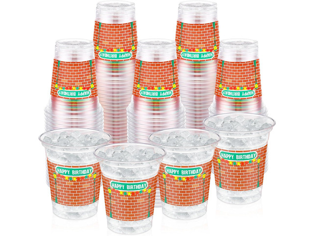 CHENGU 50 Pcs Cartoon Happy Birthday Party Supplies for Street Red Brick Disposable Cup for Street Theme Birthday Party Baby Shower Favors