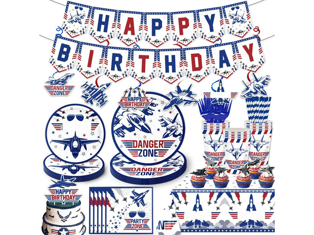 163PCS Air Force Party Fighter Jet Pilot Birthday Party Decorations,Top Party Supplies Gun Plates and Napkins Military Jet Tableware,Banner,...