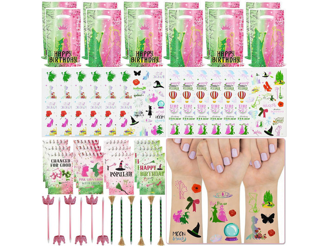 48Pcs Pink and Green Witch Party Favors, Witch Birthday Decorations, Ballpoint Pens, Notebooks, Temporary Tattoo Stickers, Classroom Rewards...