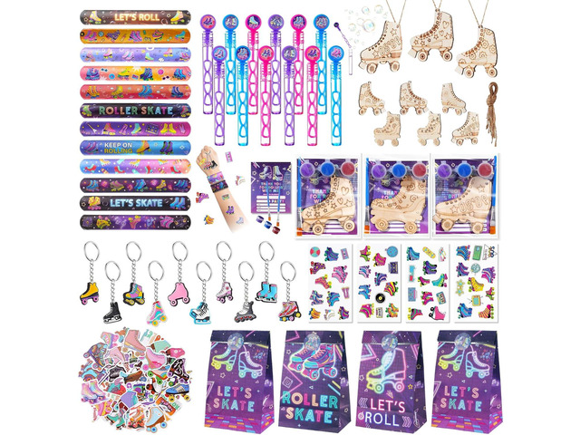 Vanblue 134Pcs Roller Skate Party Favors Skating Birthday Party Decorations 80s 90s Themed Party Supplies for Kids Goodie Bag Stuffers,Craft Kits...
