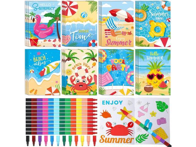 Funrous 24 Set Summer Coloring Books for Kids Bulk with Crayons Summer Classroom Gifts for Students Luau Beach Party Favors Mini Coloring Book...
