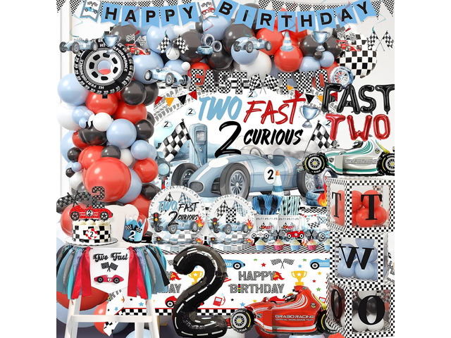 Two Fast Birthday Decorations For Boys 2nd Race Car Theme Party Decor Supplies for Baby Party Supplies include Photo Banner Highchair Banner Crown...