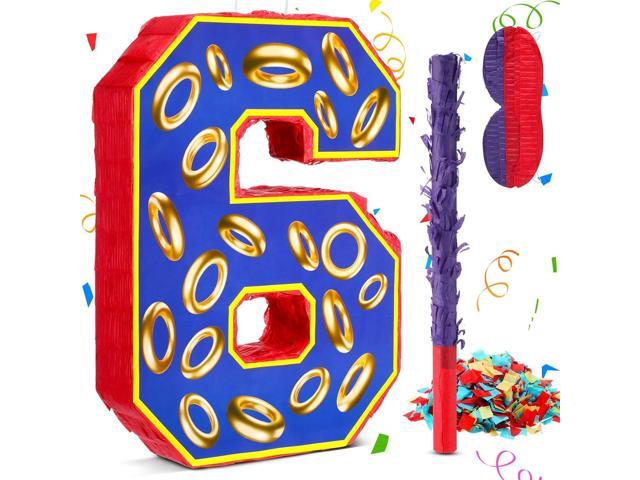 Number 6 Blue and Golden Rings Pinata for Birthday Party Decorations, Blue Golden 6th Birthday Party Favor Supplies, Fiesta, Anniversary...