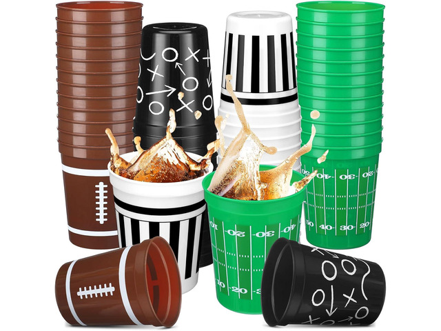 Tioncy 48 Pack Football Plastic Cups 16 oz Football Theme Reusable Cups 4 Designs Plastic Drinking Glass Bulk Assorted Sports Rugby Party Supply...