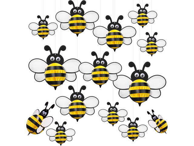 Amyhill 12 Pcs Large Bee Birthday Party Decorations Hanging 3D Bee Honeycomb Centerpieces Table Toppers Decoration for Birthday Baby Shower Party...
