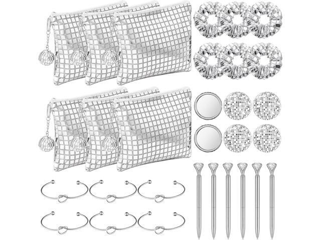 Reginary 30 Pcs Disco Party Favors Disco Ball Makeup Bag Hair Scrunchies Compact Mirror Love Knot Bracelet Diamond Pen for Bachelorette Last Rodeo...