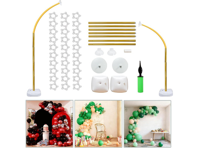 Balloon Arch Stand Kit 9ft &5.6ft,Heavy Duty Base With Water Filling Bag Bendable Half Arch Balloon Arch for Birthdays Holiday Decorations And...