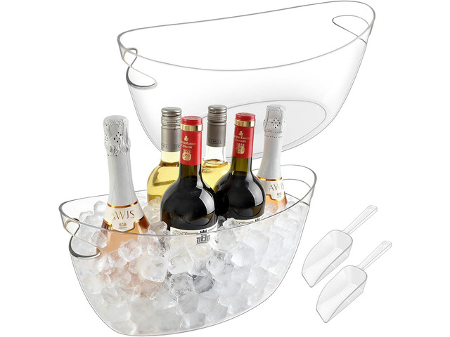 7.5L Ice Buckets for Parties 2 Pcs, Upgraded Thickened Acrylic Ice Bucket Set with 2 Scoops,Large Clear Beverage Tub, Champagne Bucket and Drink...